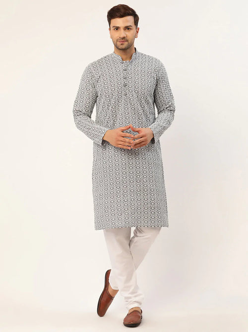 Chikankari Embroidered Kurta with Churidar-JOKP-626Grey