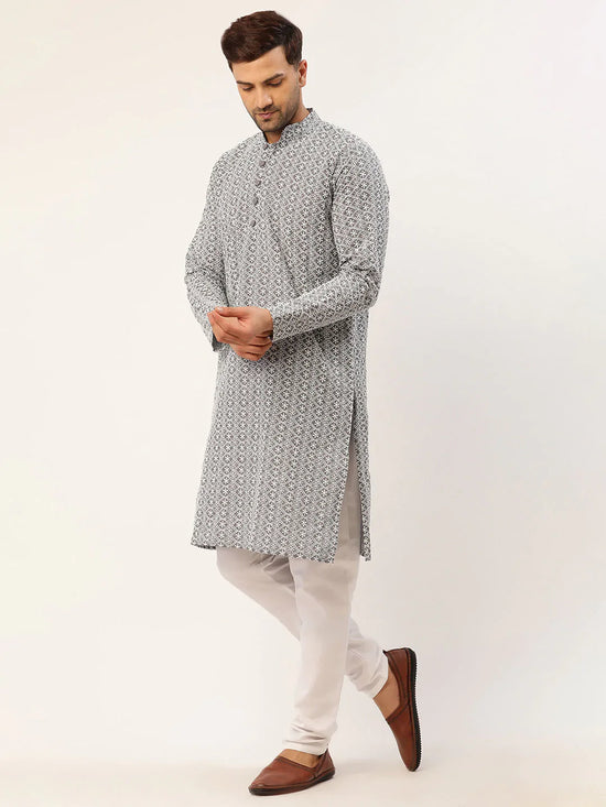 Chikankari Embroidered Kurta with Churidar-JOKP-626Grey