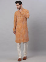 Chikankari Embroidered Kurta with Churidar-JOKP-626Mustard