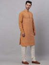 Chikankari Embroidered Kurta with Churidar-JOKP-626Mustard