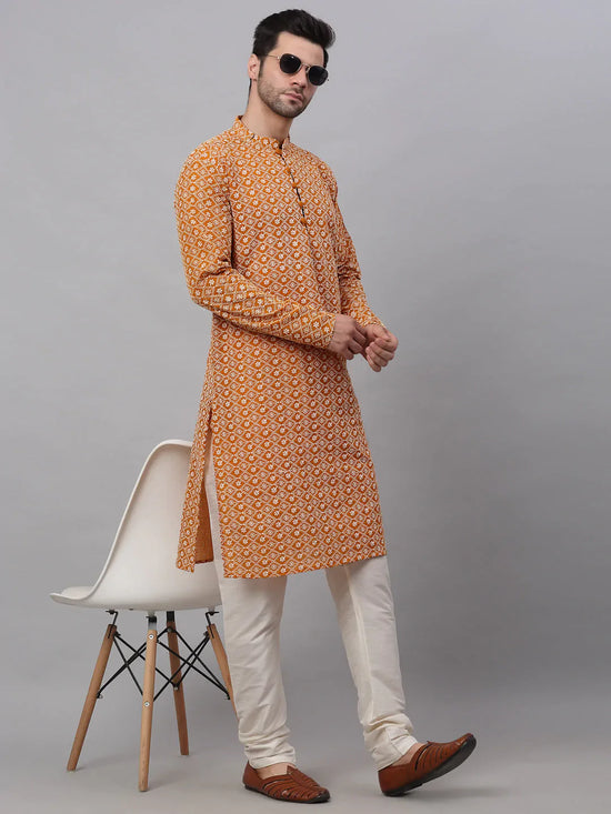 Chikankari Embroidered Kurta with Churidar-JOKP-626Mustard