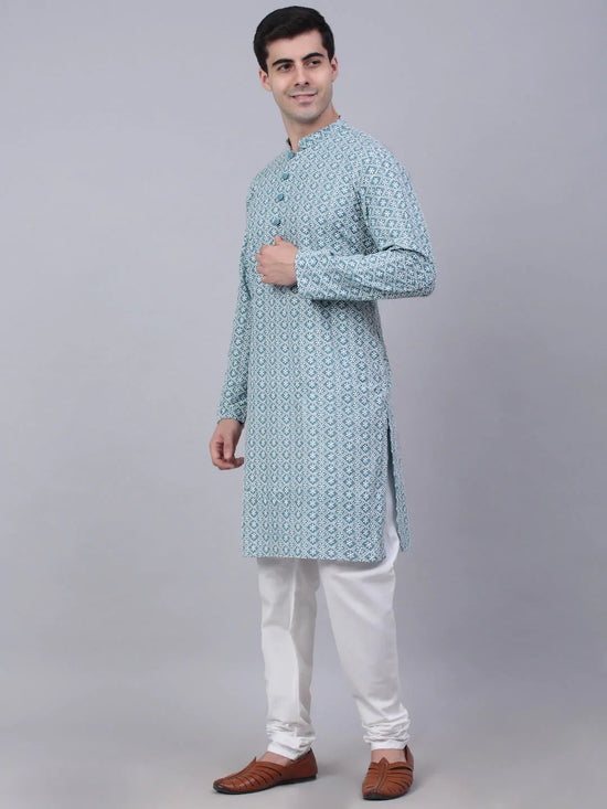 Chikankari Embroidered Kurta with Churidar-JOKP-626Teal