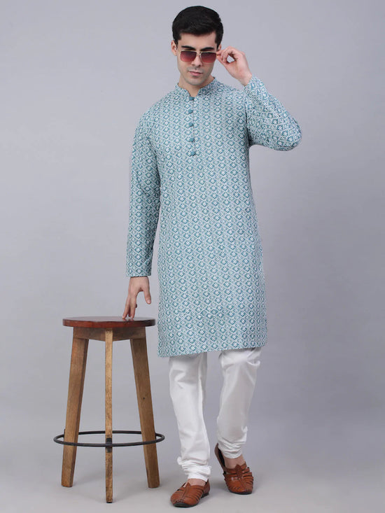 Chikankari Embroidered Kurta with Churidar-JOKP-626Teal