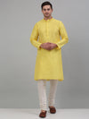 Men Lemon Yellow Dupion Silk Kurta with Churidar-JOKP-636Lemon