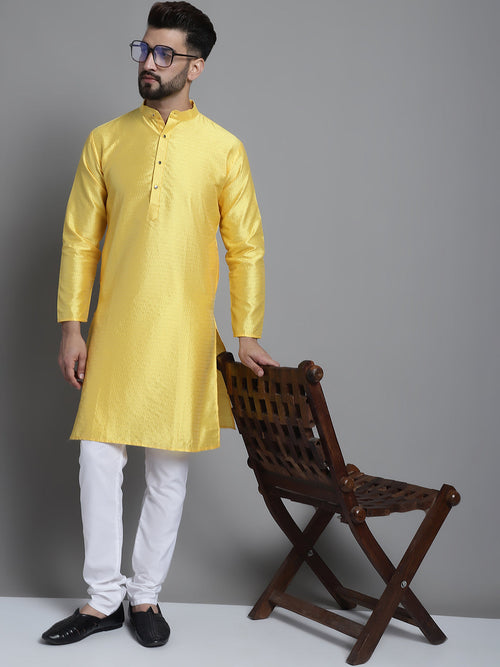 Men's Woven Design Kurta Payjama Set-JOKP-637Lemon