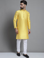 Men's Woven Design Kurta Payjama Set-JOKP-637Lemon