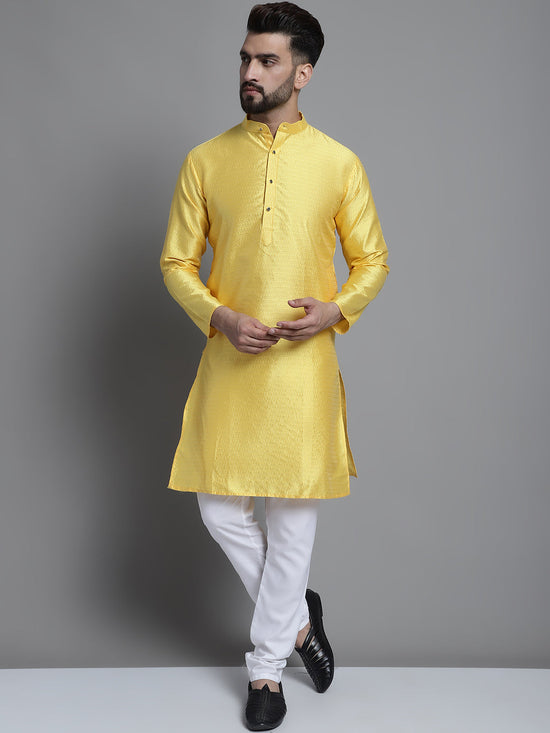 Men's Woven Design Kurta Payjama Set-JOKP-637Lemon