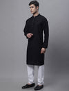 Men's Black Embroiderd Kurta Pajama-JOKP-640Black