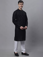 Men's Black Embroiderd Kurta Pajama-JOKP-640Black