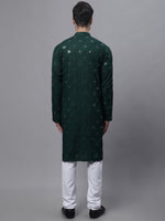 Men's Olive Green Embroidered Mirror Work Kurta Pyjama-JOKP-646Olive