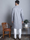 Men Grey and White Floral Printed Kurta with Churidar-JOKP-650Dark-Grey