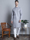 Men Grey and White Floral Printed Kurta with Churidar-JOKP-650Dark-Grey