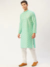 Men Green and White Floral Printed Kurta with Churidar-JOKP-650Green