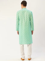 Men Green and White Floral Printed Kurta with Churidar-JOKP-650Green