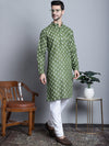 Men's Cotton Floral printed kurta Pyjama-JOKP-650Olive