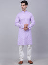 Men Purple and White Floral Printed Kurta with Churidar-JOKP-650Purple