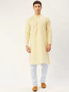 Men Yellow and White Floral Printed Kurta with Churidar-JOKP-650Yellow