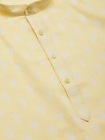 Men Yellow and White Floral Printed Kurta with Churidar-JOKP-650Yellow