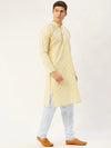 Men Yellow and White Floral Printed Kurta with Churidar-JOKP-650Yellow