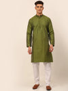 Men Olive Green Embroidered Design Kurta with Pyjamas-JOKP-666Olive