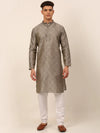 Men Grey Floral Printed Kurta with Pyjamas-JOKP-669Grey