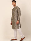 Men Grey Floral Printed Kurta with Pyjamas-JOKP-669Grey