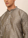 Men Grey Floral Printed Kurta with Pyjamas-JOKP-669Grey