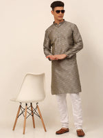 Men Grey Floral Printed Kurta with Pyjamas-JOKP-669Grey