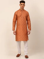 Men Peach Floral Printed Kurta with Pyjamas-JOKP-669Peach