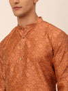 Men Peach Floral Printed Kurta with Pyjamas-JOKP-669Peach