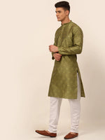 Men Pista Green Floral Printed Kurta with Pyjamas-JOKP-669Pista