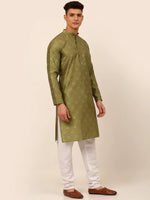 Men Pista Green Floral Printed Kurta with Pyjamas-JOKP-669Pista