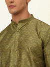 Men Pista Green Floral Printed Kurta with Pyjamas-JOKP-669Pista