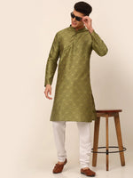 Men Pista Green Floral Printed Kurta with Pyjamas-JOKP-669Pista