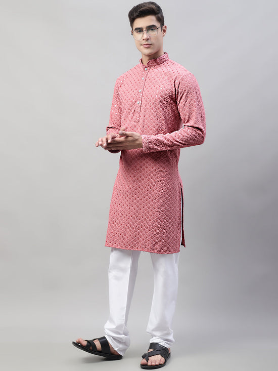 Sequins Embroidered Kurta Pyjama-JOKP-678Coral