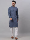 Men Grey Chikankari Embroidered and Sequence Kurta with Churidar-JOKP-678Grey