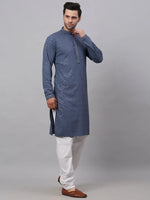 Men Grey Chikankari Embroidered and Sequence Kurta with Churidar-JOKP-678Grey