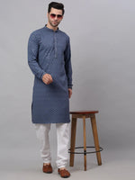 Men Grey Chikankari Embroidered and Sequence Kurta with Churidar-JOKP-678Grey