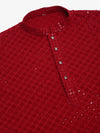 Men Maroon Chikankari Embroidered and Sequence Kurta with Churidar-JOKP-678Maroon