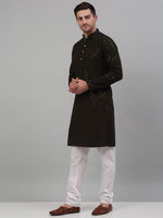 Men Mehndi Green Chikankari Embroidered and Sequence Kurta with Churidar-JOKP-678Mehndi