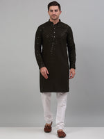 Men Mehndi Green Chikankari Embroidered and Sequence Kurta with Churidar-JOKP-678Mehndi