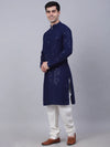 Men Navy Blue Chikankari Embroidered and Sequence Kurta with Churidar-JOKP-678Navy