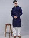 Men Navy Blue Chikankari Embroidered and Sequence Kurta with Churidar-JOKP-678Navy