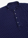 Men Navy Blue Chikankari Embroidered and Sequence Kurta with Churidar-JOKP-678Navy