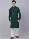 Men Olive Green Chikankari Embroidered and Sequence Kurta with Churidar-JOKP-678Olive