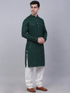 Men Olive Green Chikankari Embroidered and Sequence Kurta with Churidar-JOKP-678Olive