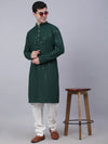 Men Olive Green Chikankari Embroidered and Sequence Kurta with Churidar-JOKP-678Olive