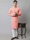 Men Peach Chikankari Embroidered and Sequence Kurta with Churidar-JOKP-678Peach