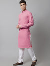 Men Pink Chikankari Embroidered and Sequence Kurta with Churidar-JOKP-678Pink