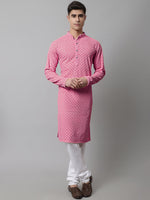 Men Pink Chikankari Embroidered and Sequence Kurta with Churidar-JOKP-678Pink